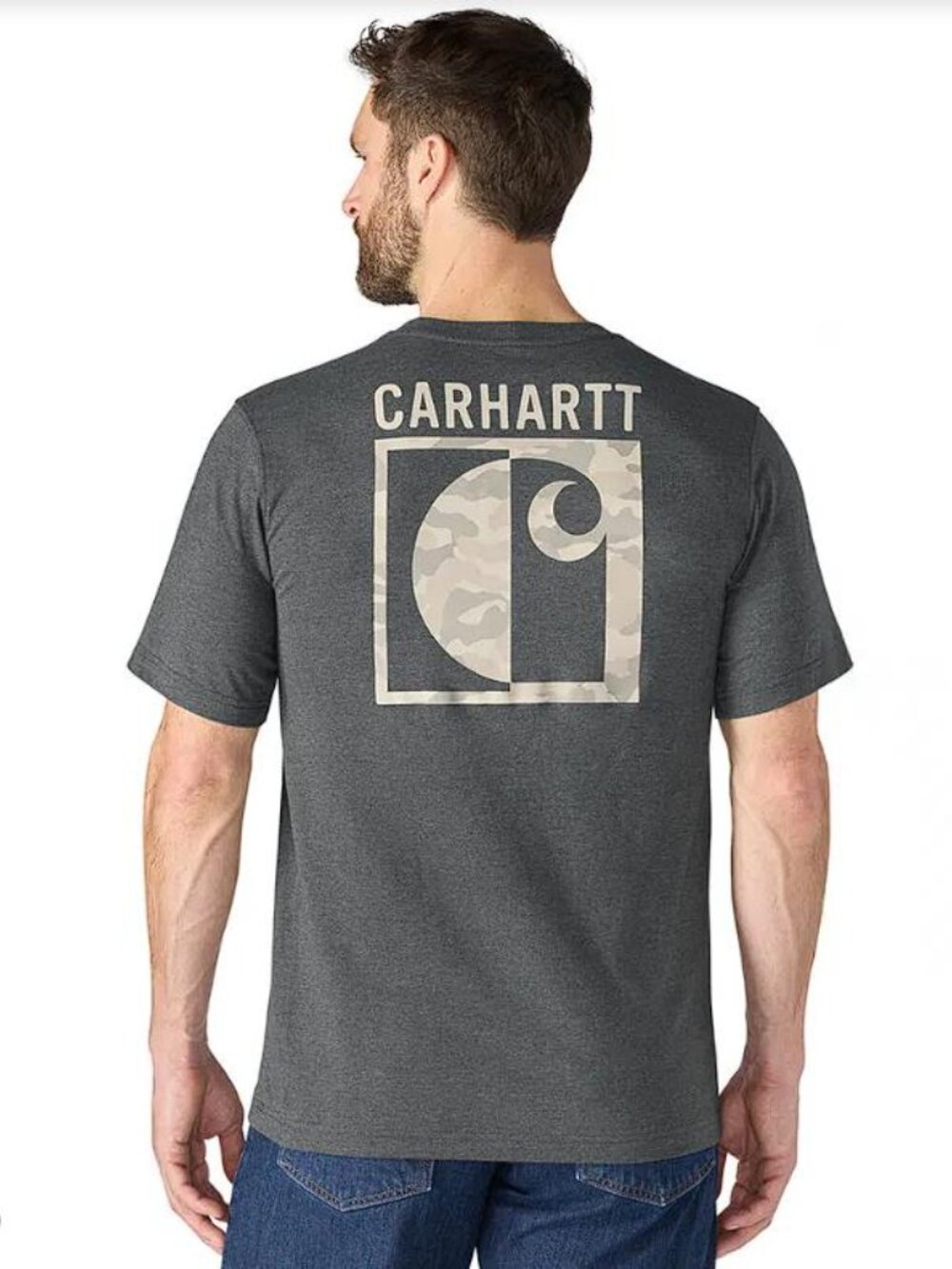 CARHARTT Men's Irvine Relaxed Block Camo T-Shirt Size M In Carbon Heather